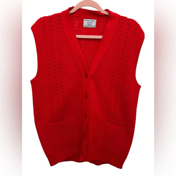 College Point Vintage Acrylic Knit Vest Red Size Large - Picture 1 of 7